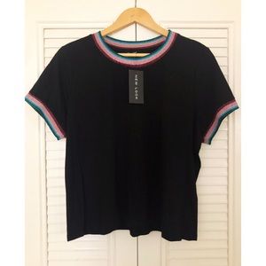 NWT || Ringer T-Shirt with Rainbow Glitter Tipping